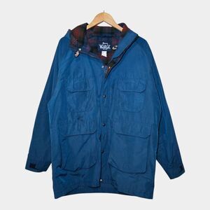 Vintage Woolrich Mens Large Plaid Wool Lined Mountain Parka Jacket Blue USA